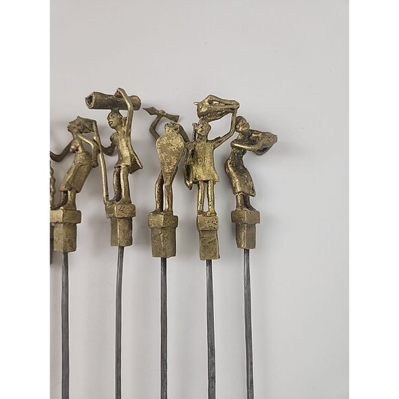12 Vintage Unique African Brass & Stainless Steel Kebab Skewers 19" Souvlaki - Picture 7 of 9